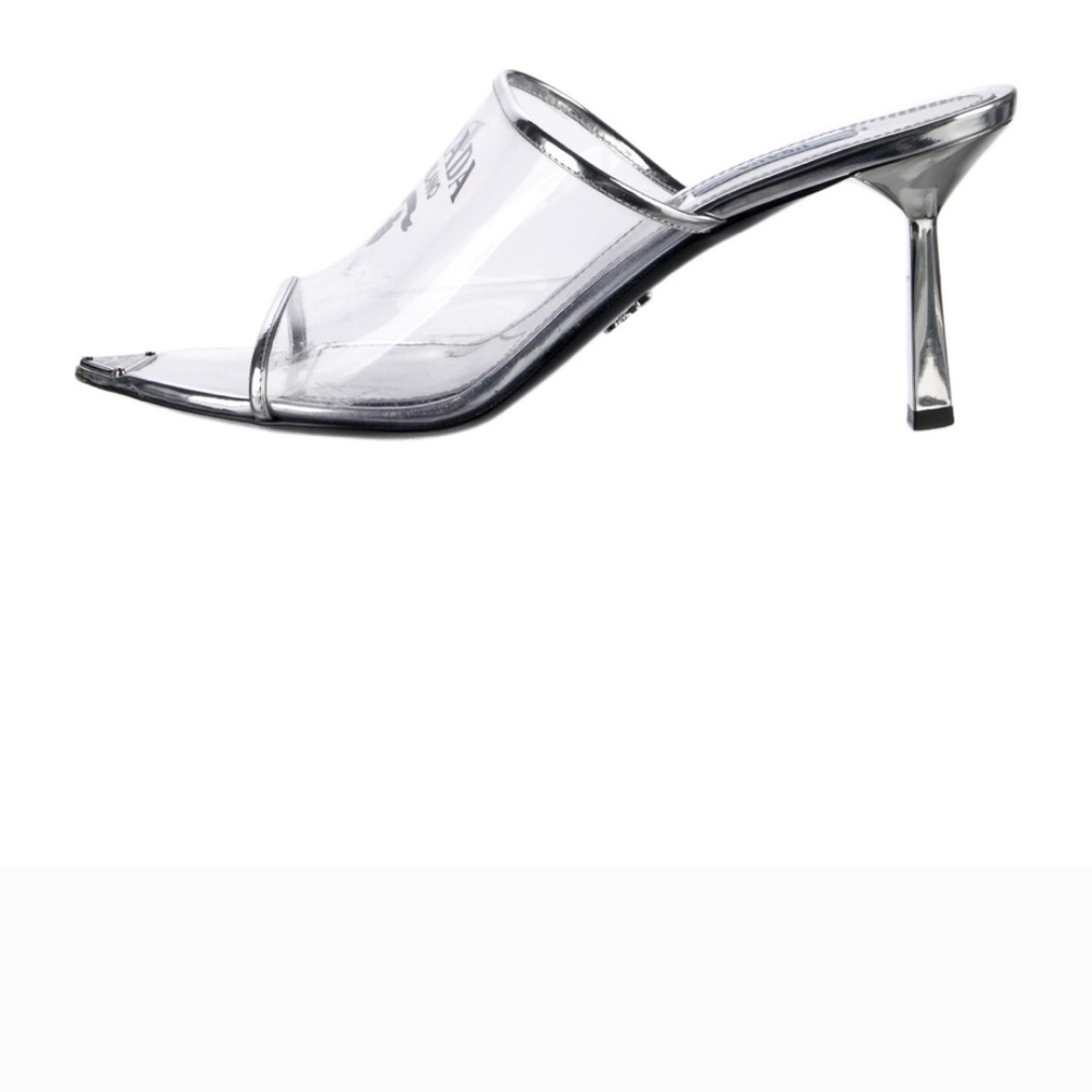 Prada Women's Clear PVC Graphite Silver Heels - Picture 2 of 4